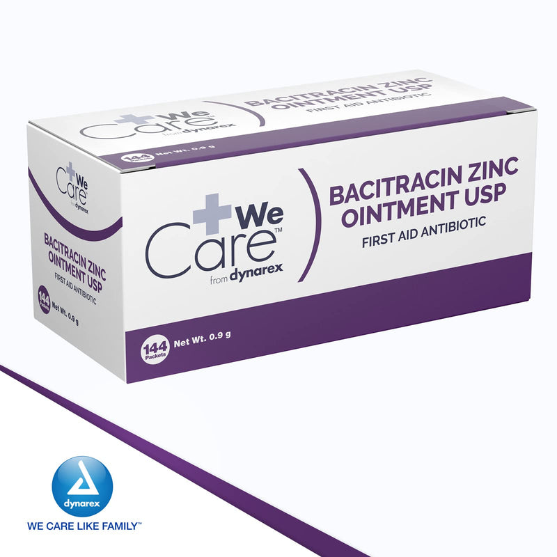 Dynarex Bacitracin Zinc Ointment USP - Burn Cream and Antibiotic Ointment for Minor Cuts, Diaper Rashes, Wound Care and First Aid, 0.9g Packets - 1 Box of 144 Packets