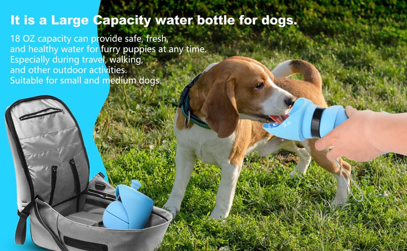 Foldable Dog Round Water Bottle for Walk, Travel, Food Grade Silicone Spherical Water Bottle for Dogs, Portable Dog Spherical Water Bottle, Travel Essentials for Dogs on The Go Blue 18Ounces - BeesActive Australia