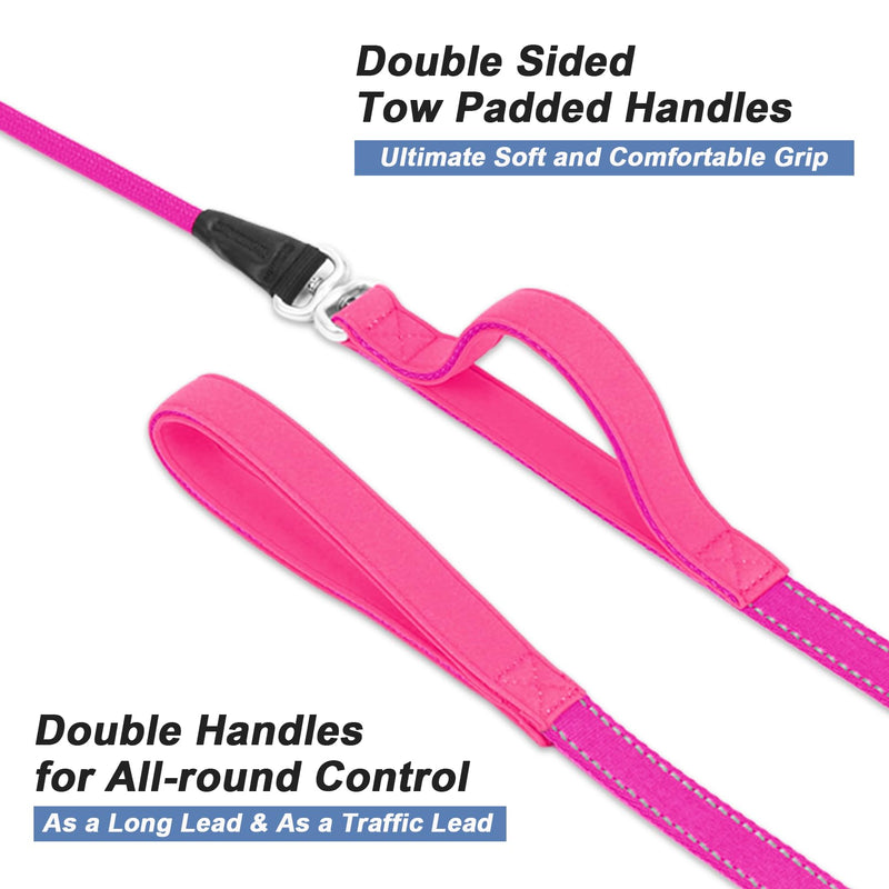Slip Lead Dog Leash with Double Handle, Reflective Dog Training Leash [360° Swivel Anti-tangle] Heavy Duty Nylon Slip Leash and Collar for Large Medium Small Dogs No Pull Walking 5FT Hot Pink - BeesActive Australia