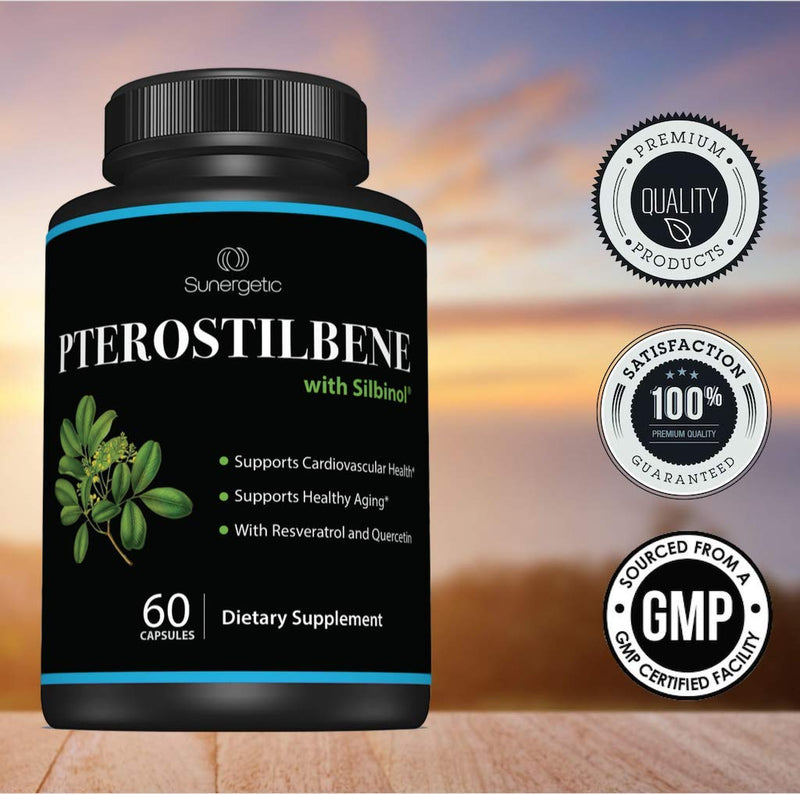 Premium Pterostilbene Supplement – Pterostilbene with Resveratrol & Quercetin – Supports Healthy Aging – Natural Source Pterostilbene 100mg per Serving – 60 Capsules (Pack of 2) 60 Count (Pack of 2)