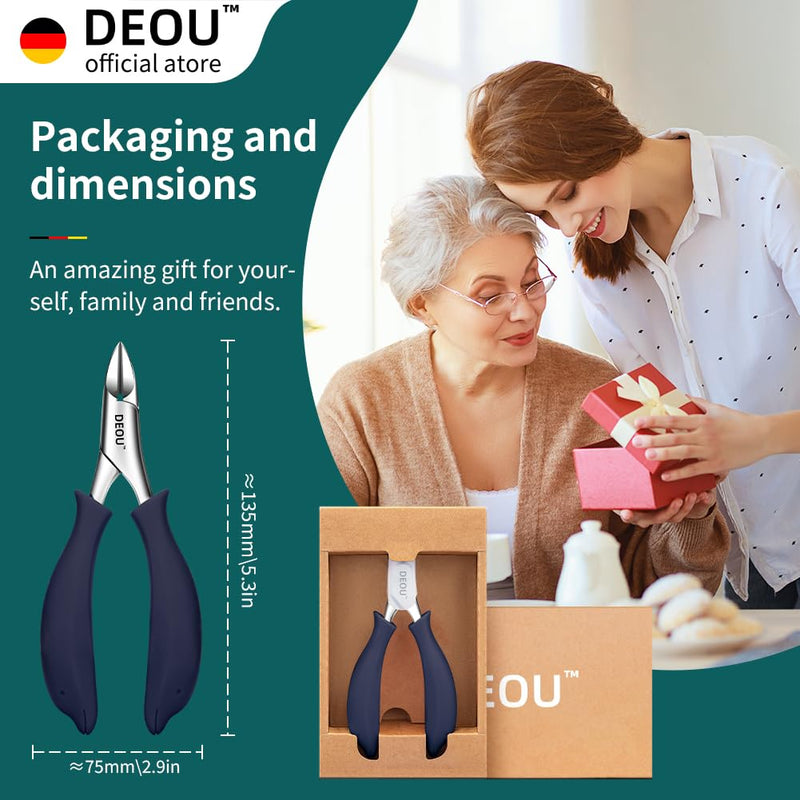 DEOU Professional Stainless Steel Podiatrist Nail Clippers, Heavy Duty Manicure Pliers for Thick Nails, Pedicure Toe Nail Clippers Tools for Men Women Dark Blue