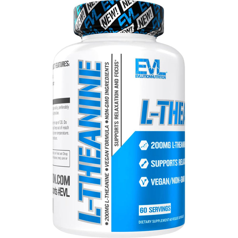 EVL L-Theanine 200mg Capsules for Focus & Relaxation - 60 Servings | Nootropic Formula With 200Mg L-Theanine Per Serving Supports Attention, Mental Energy, Mood And Daily Focus 60 Count (Pack of 1)
