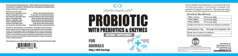 Probiotics for Dogs and Cats - Vet Formulated Pet Prebiotic & Enzyme Powder for Digestive, Gut & Immune Health - 1600 Servings (400 g) 400 g - PawsPlanet Australia