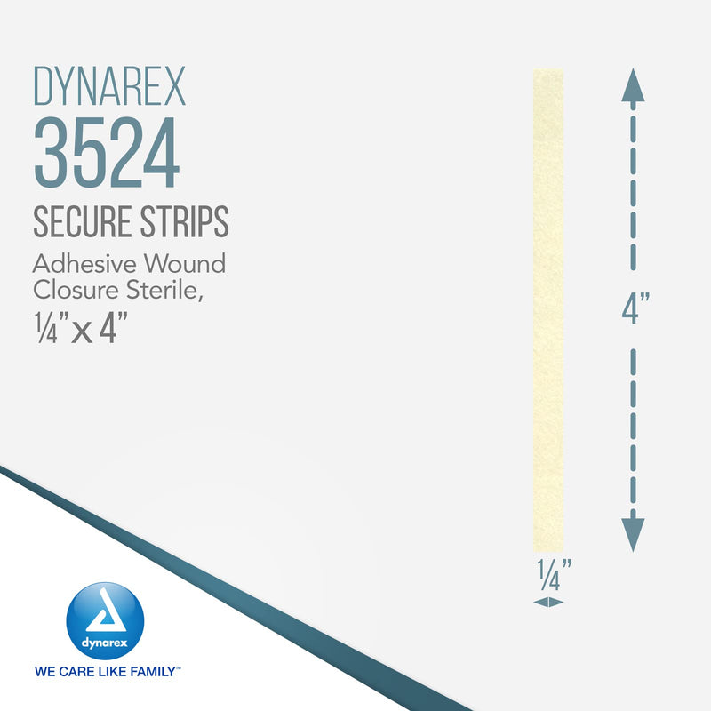 Dynarex Wound Closure Strips, Sterile, 1/4 X 4 Inch, 50 Count 1/4” x 4”