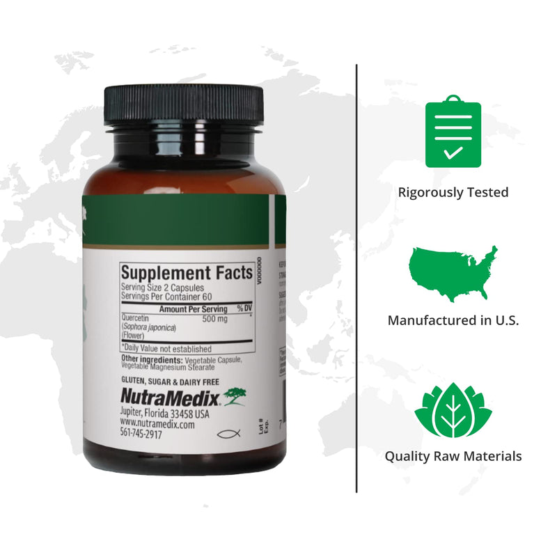 NutraMedix Quercetin - Quercetin 500mg Capsules - Antioxidant & Immune Support Supplement for Heart Health - Aids in Zinc & Vitamin C Absorption (120 Vegetarian Capsules)