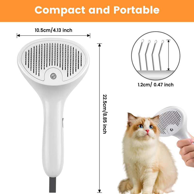 Cat Steam Brush, 3 in 1 Cat Brush for Shedding & Grooming Rechargeable, Water Brush for Cats & Dogs, Small Animal Hair Removal Comb Tool, Pet Self Cleaning Slicker Brush with Release Button White - BeesActive Australia