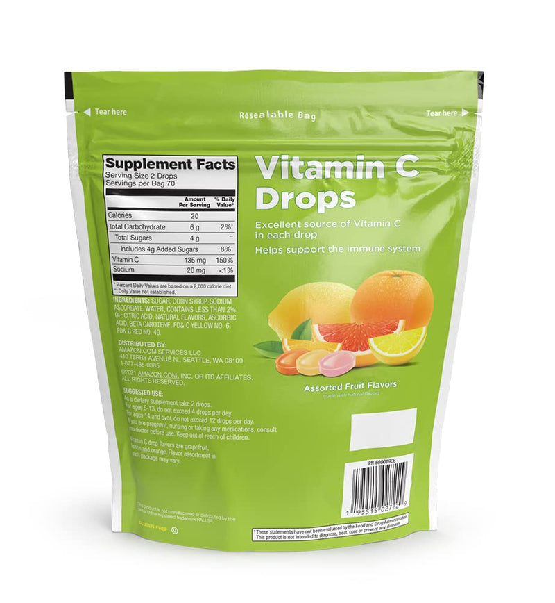 Amazon Basic Care Vitamin C Supplement Drops, Lemon, Orange & Grapefruit, 140 count (Previously SoundHealth) 140 Count (Pack of 1)