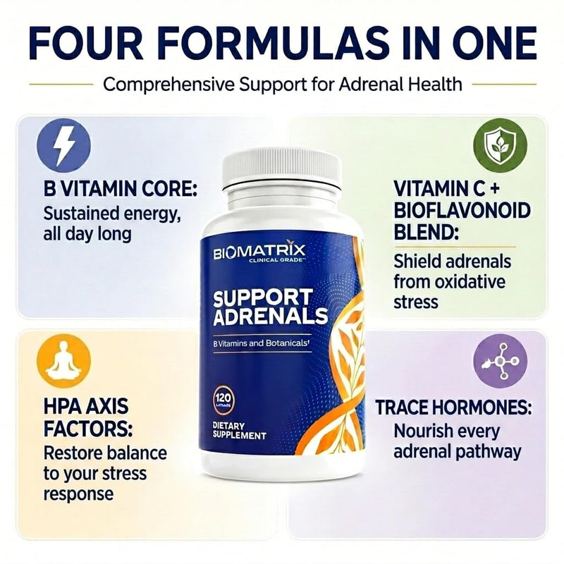 BioMatrix Adrenal Fatigue Supplement, Cortisol Manager, 5-MTHF, B Vitamins, Vitamin C, Adaptogens, Bioflavonoids, DHEA, Inositol, 30-60 Day Supply | 120 Veggie Caps