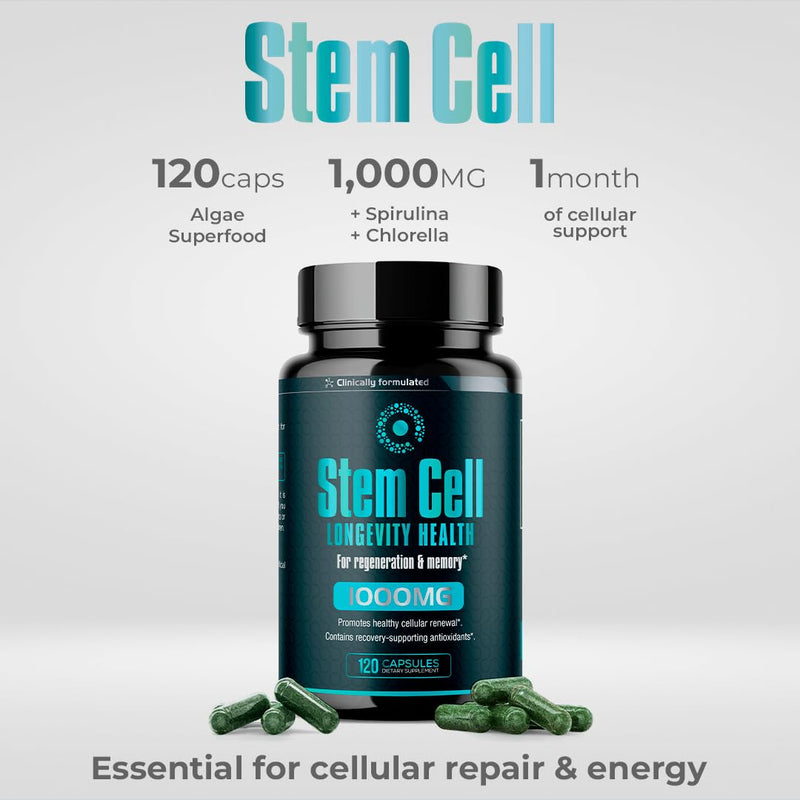 Premium Stem Cell Supplements 1,000mg (240 Caps) Boost Immunity, Reduce Joint Soreness, Support Natural Anti-Aging & Longevity with Spirulina & Chlorella for Vitality, Celulas Madre Health Formula 2