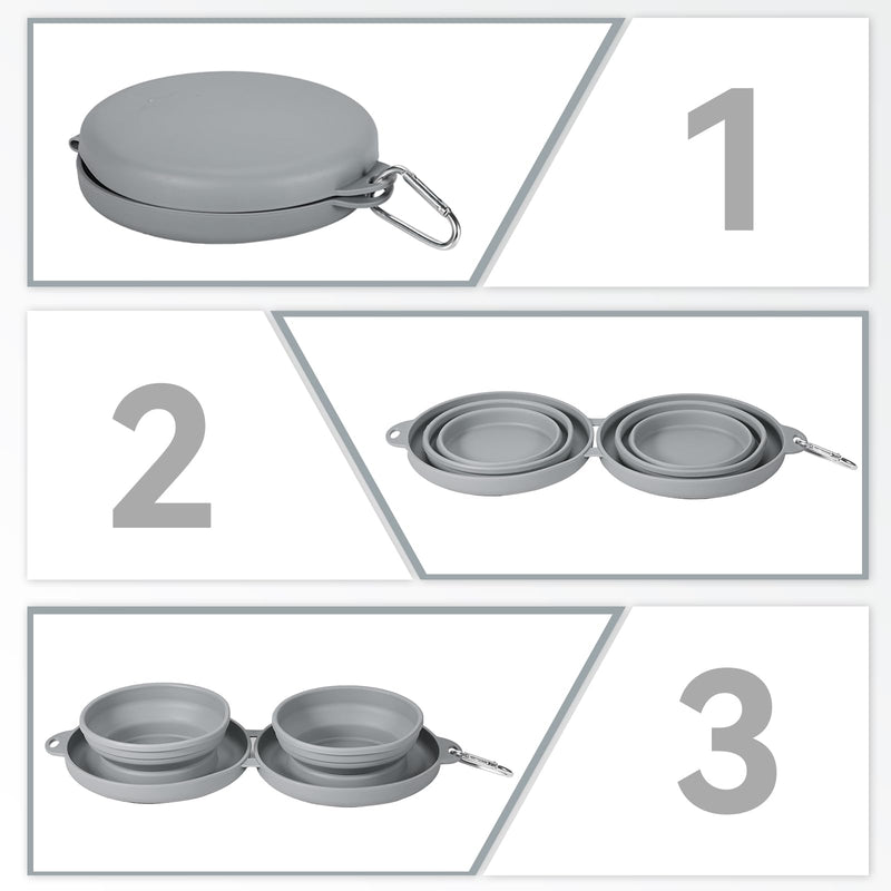 Collapsible Dog Water Bowl 2 in 1 Foldable Pet Food and Water Bowl Portable Cats Dishes with Carabiner Clip for Traveling Hiking Camping Walking (Grey) Grey - BeesActive Australia