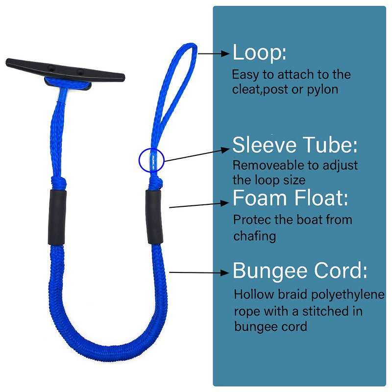 Pack of 4 Bungee Dock Lines for Boat Shock Absorb Dock Tie Mooring Rope Boat Accessories 4-5.5 ft blue