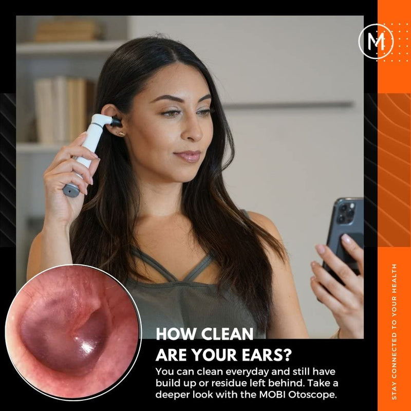 MOBI Connect Wi-Fi Otoscope for Ears, Nose & Throat - 1080P HD Lens, Multi-Axis Gyroscope, 6 LED Lights, 90+ Min Use, 3 Ear Speculum, Suitable for Adults & Children - BeesActive Australia