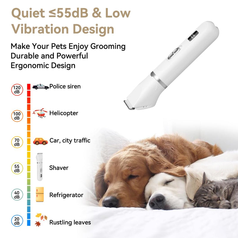6-in-1 Quiet Dog Paw Trimmer and Nail Grinder with Stainless Steel Scissor & Comb, Long-Lasting Dog Grooming Clippers Kit, Rechargeable Dog Nail Trimmers with IPX7 Waterproof - BeesActive Australia