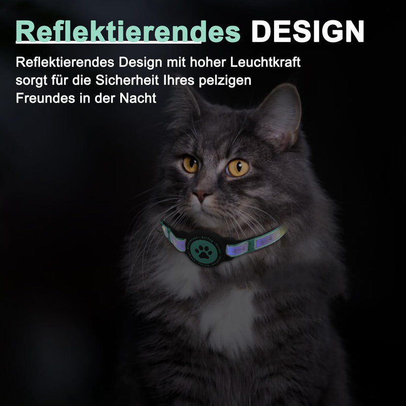 Airtag Cat Collar Breakaway, Reflective Kitten Collar with Airtag Holder and Bell, Comfortable Padding, Adjustable, Durable, Suitable for Cats (Green, S) S (9"-13") Green - BeesActive Australia