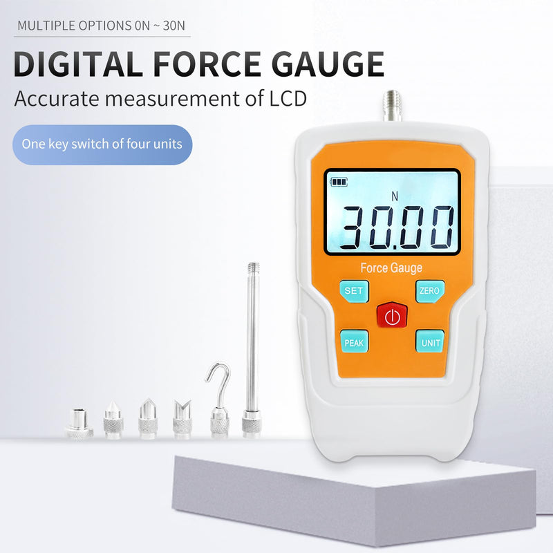 Digital Force Gauge Push and Pull Meter Dynamometer Tension Pressure Tester Thrust Meter Compression Load Plug Force Destructive Tests 30N/3kg/6.5lb/108Oz 6.5LB 30N - BeesActive Australia
