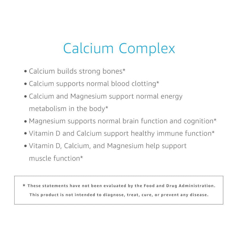 Amazon Elements Calcium Complex with Vitamin D, 250 mg Calcium (3 per Serving), Vegan, 195 Capsules (Packaging May Vary), Supports Strong Bones and Immune Health (Pack of 2) Unflavored 195 Count (Pack of 2)