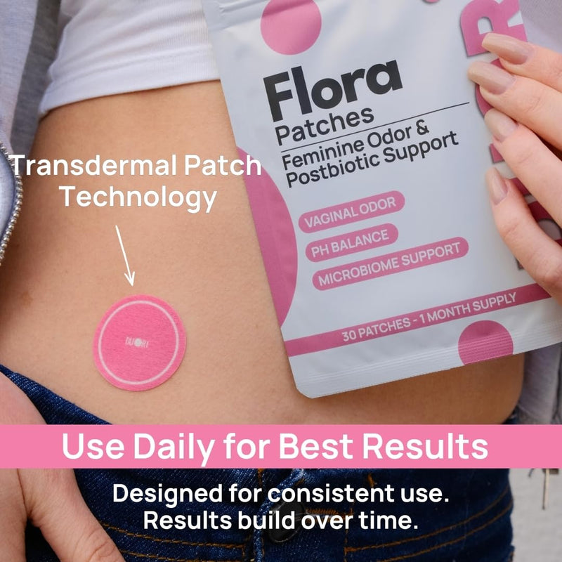 DUORI Flora Patch - Vaginal Postbiotics Support for Women - Promote Healthy Vaginal Odor & Flora - with Cranberry Extract - Vitamin C - Zinc - Vegan Daily Vaginal Health Patch - 30 Patches 1 Pack (30 Patches)