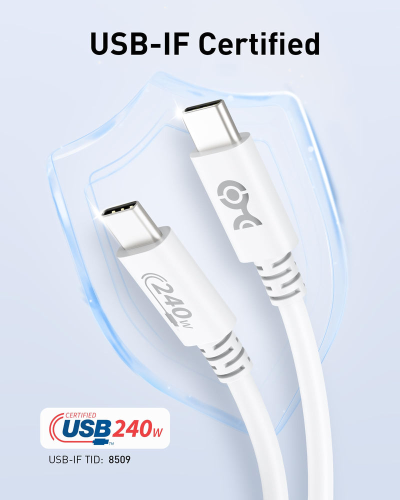 Cable Matters [USB-IF Certified] 240W USB C Cable 3.3 ft in White for MacBook Pro, iPad Pro, iPhone 15 Pro, Apple Vision Pro (140W USB C Charger Cable, USB C Charging Cable, USB 2.0, No Video) - BeesActive Australia
