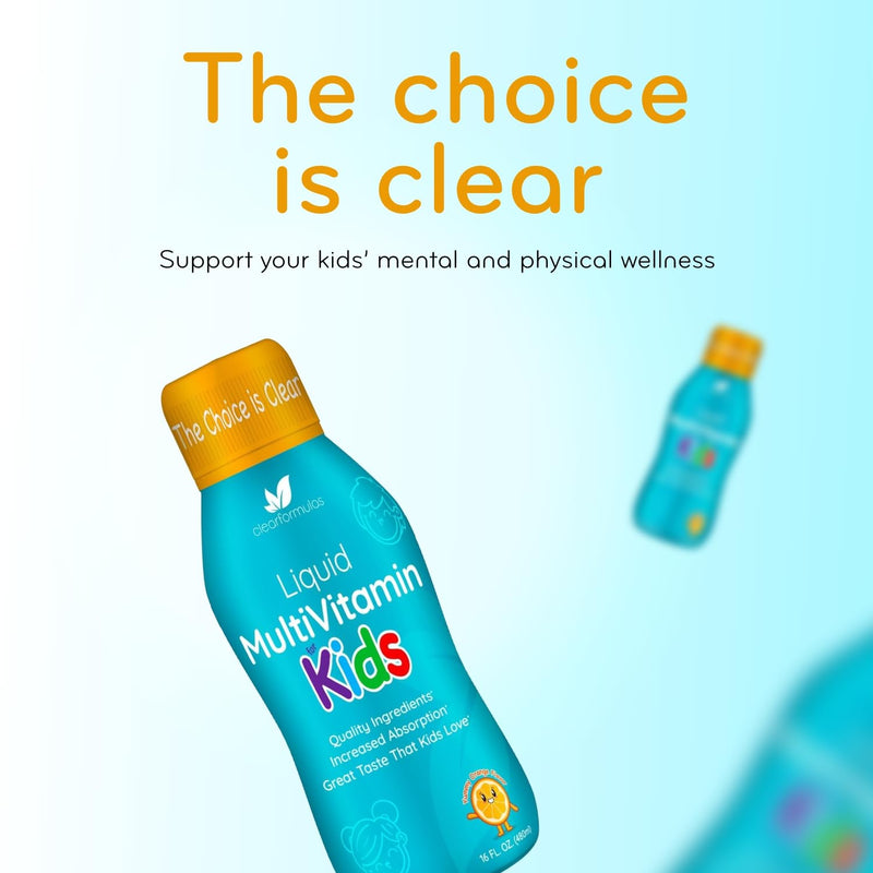 Sugar Free Liquid Multivitamin for Kids - High Absorption Kids Liquid Multivitamin with Vitamins A C D E & B Complex Plus Quercetin Immune Support Complex - 3rd Party Tested - Orange Flavor (1 Month)
