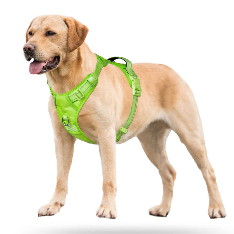 PoyPet No Pull Dog Harness, No Choke Reflective Dog Vest, Adjustable Pet Harnesses with Easy Control Padded Handle for Small Medium Large Dogs(Green Matching Trim,L) L Green(Matching Trim) - BeesActive Australia