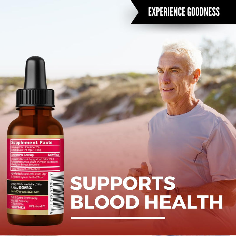 Herbal Goodness Papaya Leaf Blood Platelet Liquid Supplement, Tincture 1oz | Natural Blood Platelet Boost & Immune Support, Bone Marrow - Blood Cleanse Formula - Made in USA 1 Ounce Fl (1 Pack)