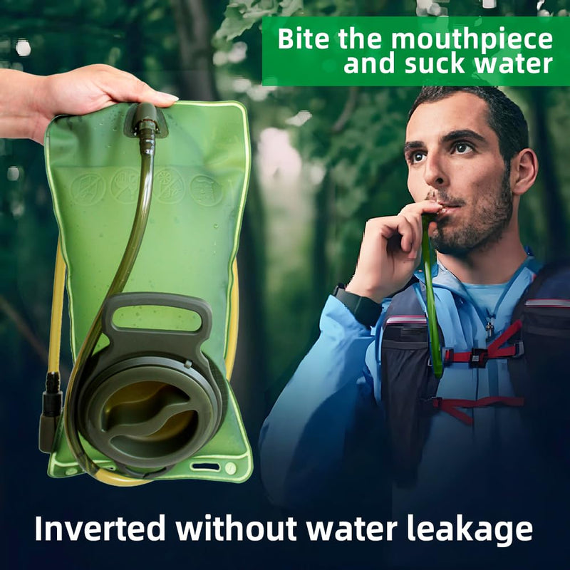 Hydration Bladder, 2L Water Bladder for Hiking Backpack Leak Proof Water Reservoir Storage Bag, BPA-Free Water Pouch Hydration Pack for Camping Cycling Running, Military Green 2 Liter