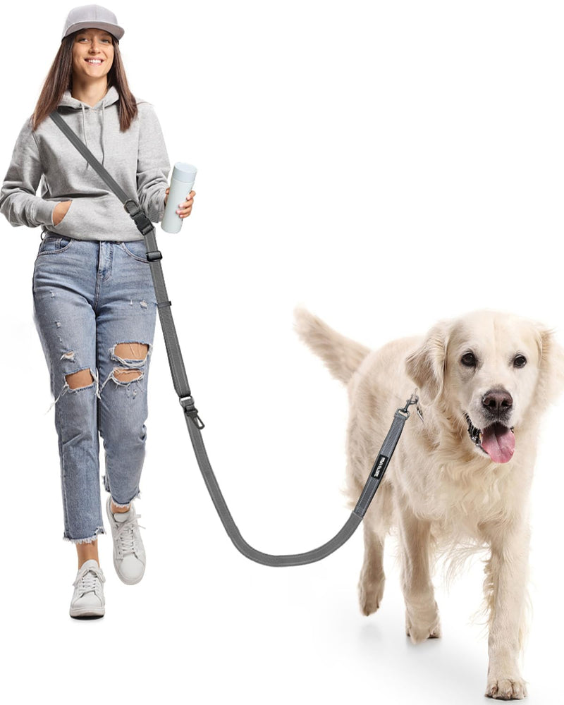 Hands Free Dog Leash, Multifunctional Crossbody Heavy Duty Dog Leash, 9.5 ft Long Waist Belt with Car Safety Buckle for Medium and Large Dogs Walking,Jogging,Running,Training (Grey 5.9-9.5ft). 5.9-9.5ft-Large Grey