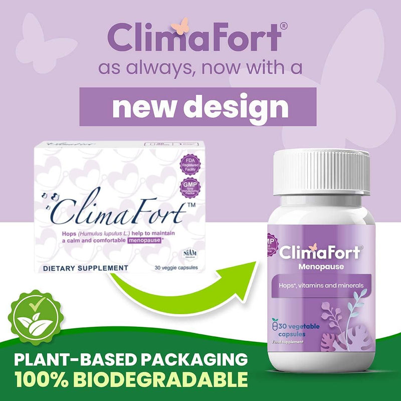 Climafort Menopause Support | Hot Flashes & Night Sweats | Hops | 1 Daily | Menopause relief pills with vitamins & minerals | Hormone-free, soy-free | Perimenopause support | 30 capsules | 1 month