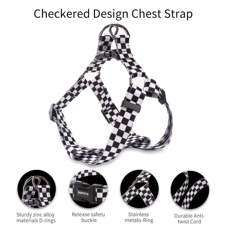 Dog Harness Collar Leash Set - No Pull Pet Adjustable Back Clip Halter Basic Collar Heavy Duty 5FT Anti-Twist Leash for Extra Small Puppy Medium Large Breed Training Running (Checkered, S) Checkered - BeesActive Australia