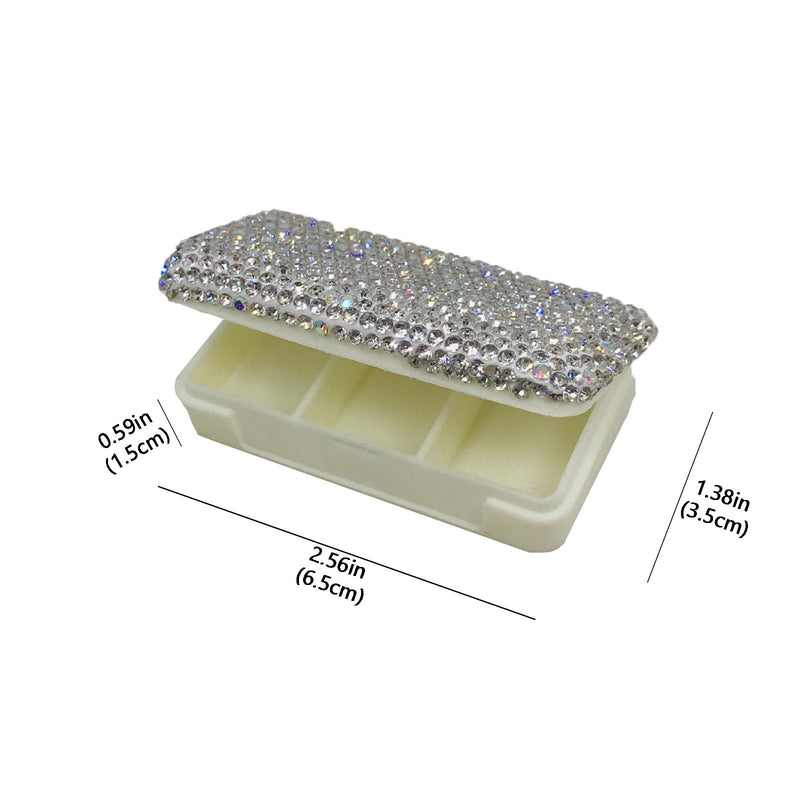1 Pack Mini Portable Rhinestone Pill Box,Luxury Travel Pill Organizer, 3 Compartment Sealed Leakproof Pill Case for Purse,Pocket Medication Vitamin Holder,Small Jewelry Storage,Gift for Women Silver