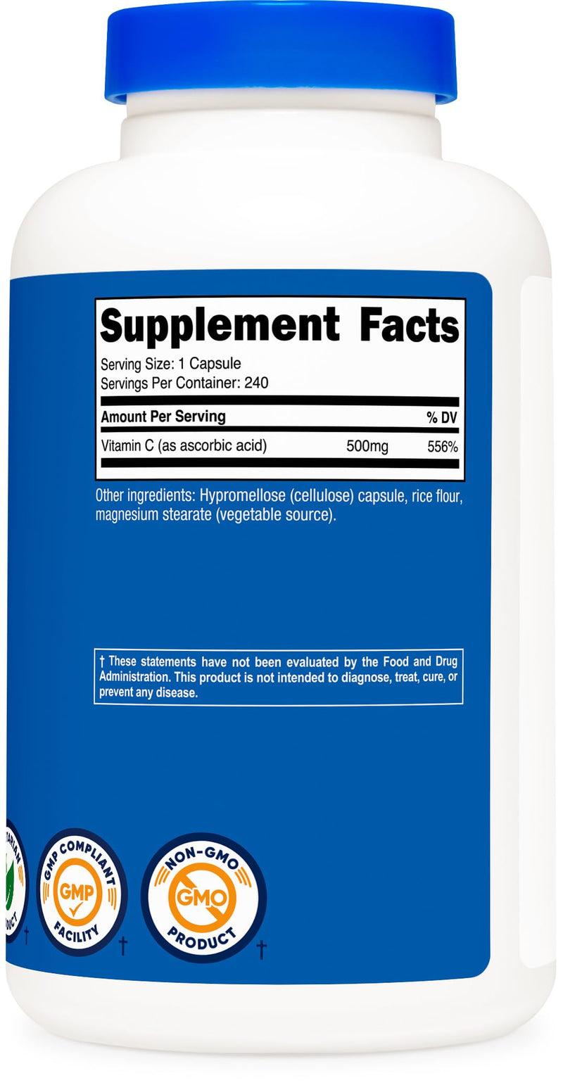 Nutricost Vitamin C 500mg, 240 Capsules, Vegetarian, Gluten Free & Non-GMO (Pack of 2) 240 Count (Pack of 2)