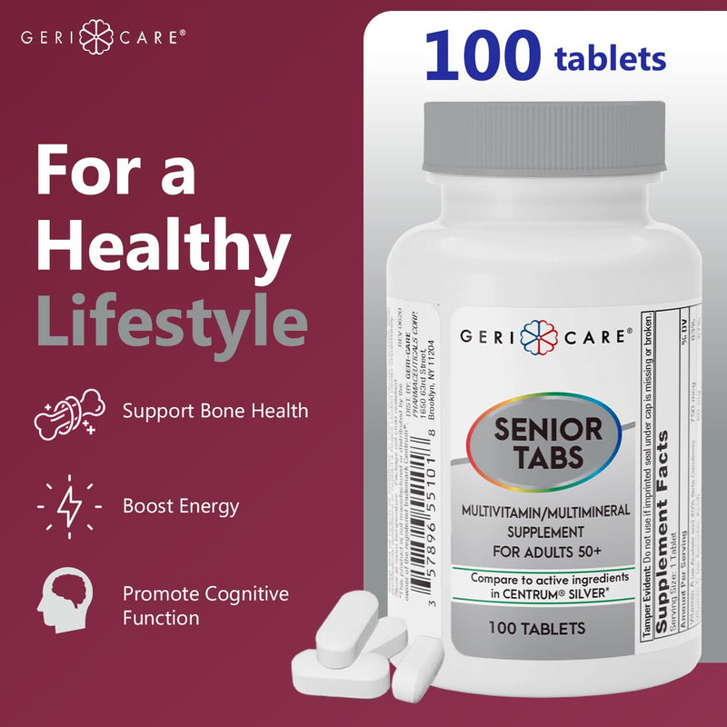 GeriCare Senior Tab 50+ Multivitamin and Minerals Tablets - Immune Support - Age-Defying Nutrition, 100 Count (Pack of 1) 100 Count (Pack of 1)