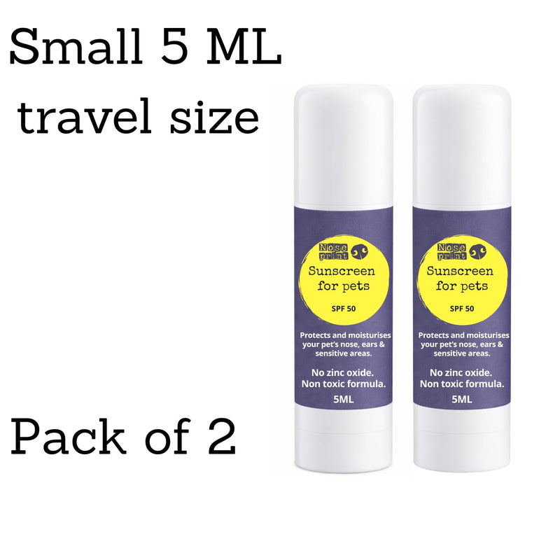Pet Sunscreen Stick SPF 50, Zinc Oxide Free, Non-Toxic, for Dogs and Cats, 2 x 5ml, Nose, Ears and Sensitive Skin