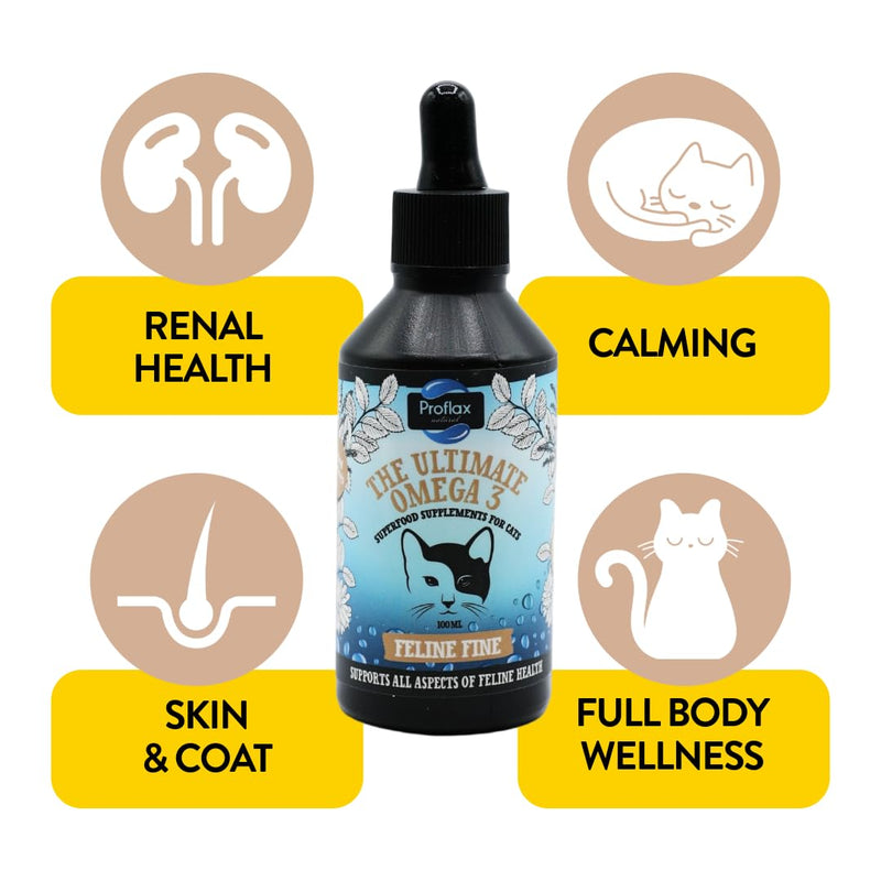 Proflax Feline Fine General Health & Kidney Support for Cats – Salmon Oil & Herbal Tinctures for Calm, Vitality & Wellbeing - 100ml