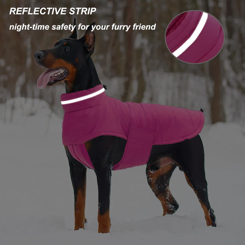 Dog Coat, Waterproof Dog Jacket Dog Winter Coat Dog Cold Weather Coats, Warm Windproof Dog Snow Jacket Clothes, Reflective Adjustable Turtleneck Dog Coats for Small Medium Large Dogs Pink - BeesActive Australia