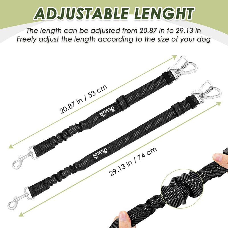 SlowTon Dog Seatbelt, 2 Pack Dog Seat Belt Car Leash Adjustable Elastic Bungee Buffer Heavy Duty Nylon Reflective Pet Safety Tether Connect to Dog Harness for Travel Riding in Vehicle (Daul Clip, B) Black Seatbelt Clip + Carabiner - BeesActive Australia