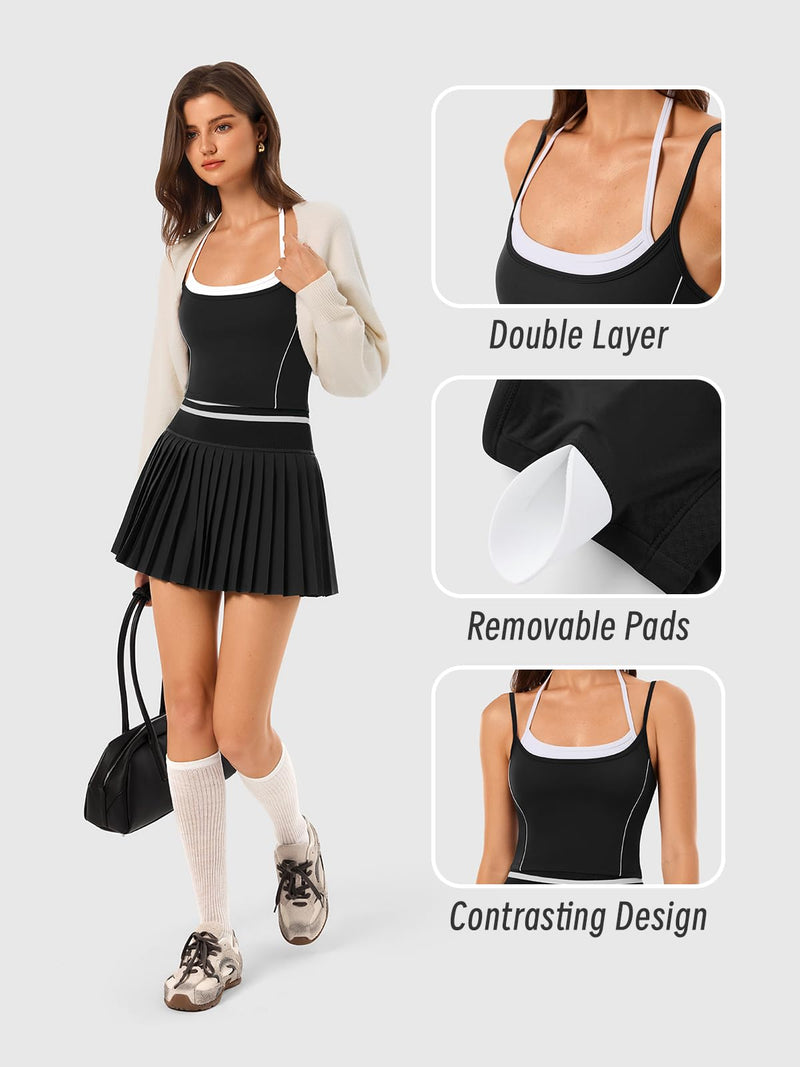 Workout Tank Tops with Scoop Neck,Sleeveless Longline Sports Bra, Strappy Open Back Camisole for Yoga,Gym Basic Top Blk001 Large - BeesActive Australia