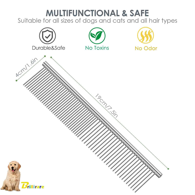 Dog Grooming Comb Pet, Stainless Steel Cat Combs with Rounded Teeth, Professional Metal Tear Stain Remover, Dematting Tool for Small, Medium & Large Pets-7.5in - BeesActive Australia
