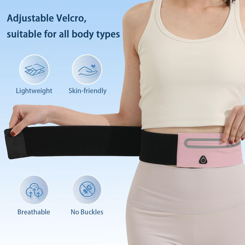 Slim Running Belt with 2 Pockets for Phone, Adjustable Waist Belt Bag for Women/Men,Ultra Light Adult Fanny Pack, Waist Pack for Running Hiking Yoga Travel Cycling, Pink