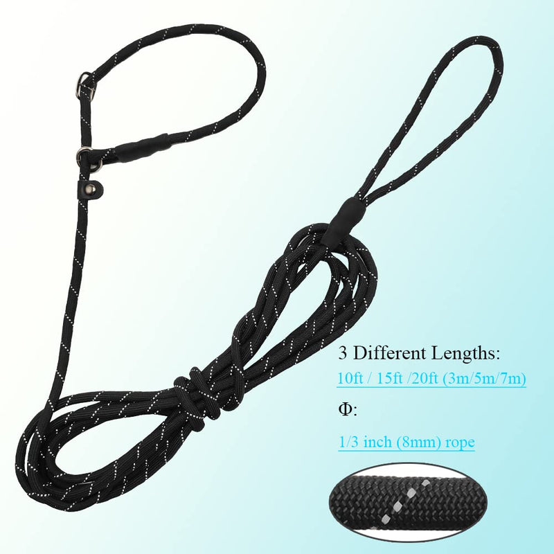 BTINESFUL 10FT / 15FT / 20FT Anti-Choke Slip Lead Dog Leash, Reflective 1/3” Rope Leash Long Training Lead for Small Medium Dogs black 10ft * 1/3" - BeesActive Australia
