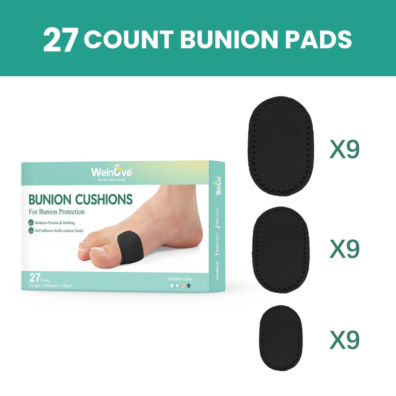 Welnove Bunion Pads to Wear with Shoes - 54 Pcs Moleskin for Feet - Bunion Cushions for Women Men, All-Day Comfort & Protection, Water-Resistant - Black, Multi-Size Black(54 Count) - BeesActive Australia