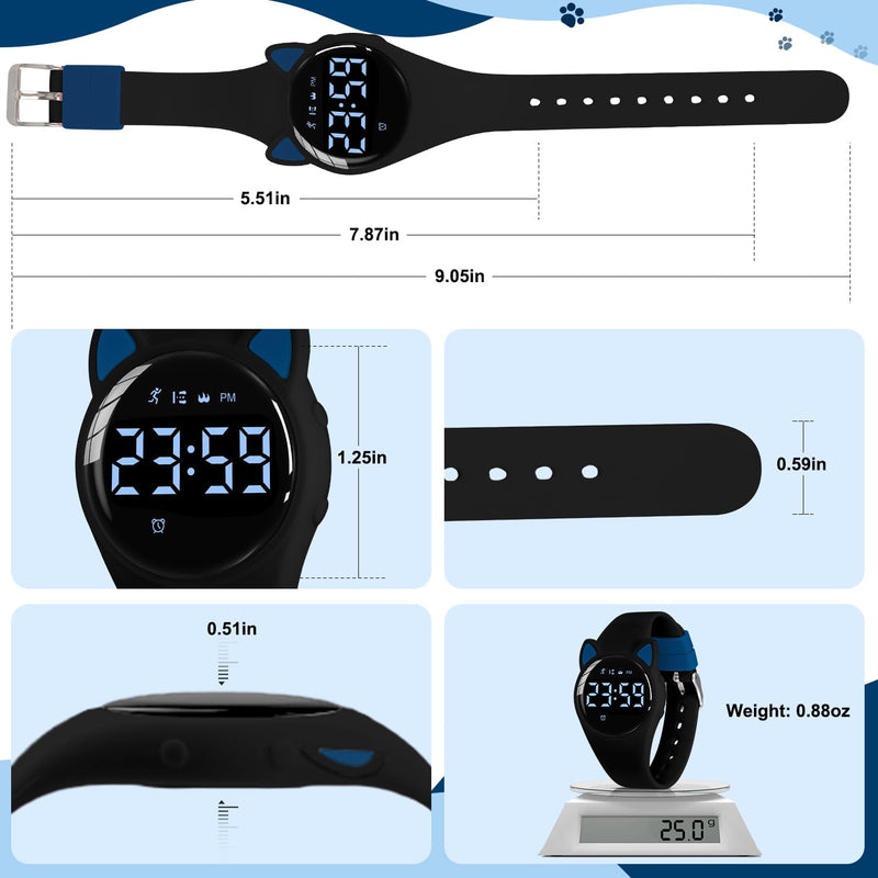 Kids Digital Watches for Girls Boys, Sports Watch with Fitness Tracker, Pedometer, Alarm Clocks, Stopwatch, No App Needed & Waterproof Kids Watch, Gift for Teens Girls Boys Ages 5-14 T6F-BlackBlue-Y
