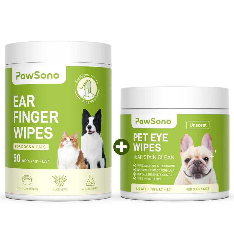 PawSono Ears and Eye Wipes for Dogs & Cats