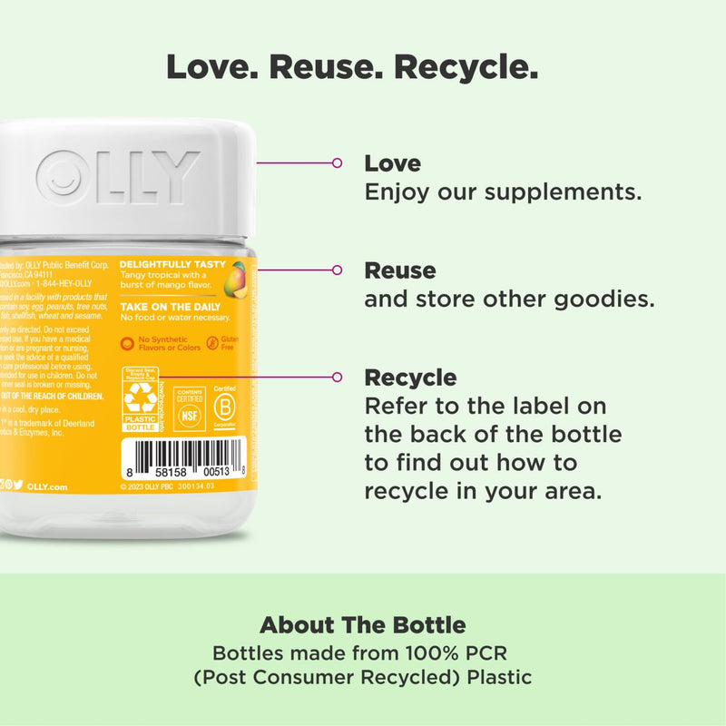 OLLY Probiotic Gummy,1 Billion CFUs,Immune and Digestive Support,Chewable Probiotic Supplement,Mango,80 Count (Pack of 2) 80 Count (Pack of 2)