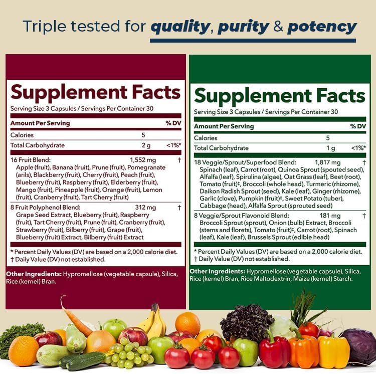 LifeSeasons Fruits & Veggies Supplements - 40 Fruit & Vegetable Superfoods - Nutritional Support for Immunity and Wellness - Vitamins Minerals & Antioxidants - 3X Potency - 90 Count (Pack of 2) 180 Count (Pack of 1)
