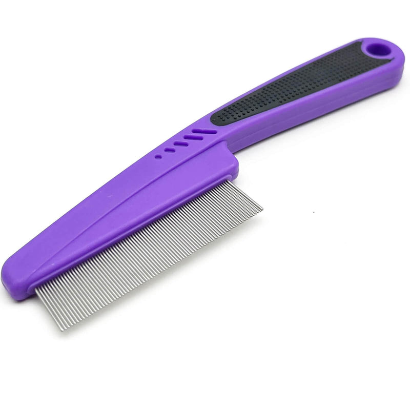 Flea Comb with Rubber Handle, Fine Teeth Lice Comb, Professional Grooming Comb Pet Hair Comb for Dog Cat Small Pets (Purple) - BeesActive Australia