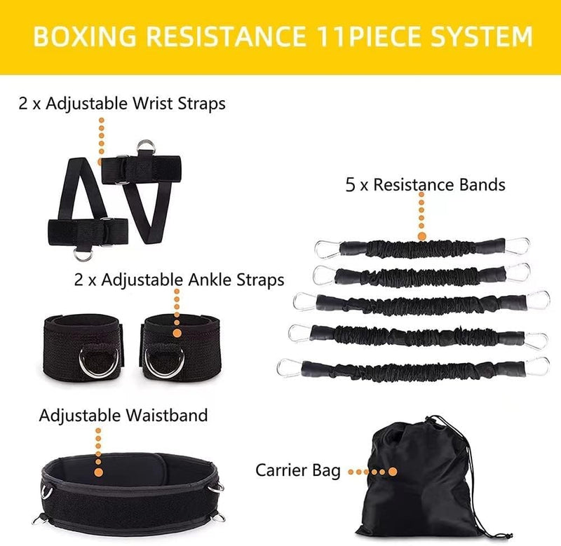 Boxing Resistance Bands, Leg Strength and Agility Speed Trainer for Men and Women Exercise Power Punch Pro with Belt, Ankle, Kicking Set for MMA Black - BeesActive Australia