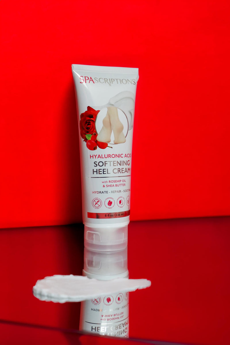 SpaScriptions Hyaluronic Acid Foot Cream For Dry Cracked Feet Repair – Softening Heel Moisturizer for Rough Dry Feet with Nourishing Rosehip Oil & Shea Butter, Paraben Free, 8 fl oz Daily Foot Care