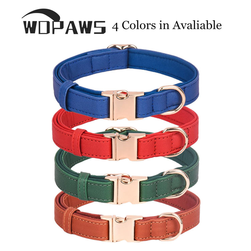 Dog Collar Leather Soft PU with Neoprene Inner Quick Release Gold Metal Buckle for Small Medium Large Dogs(M Red) M - BeesActive Australia