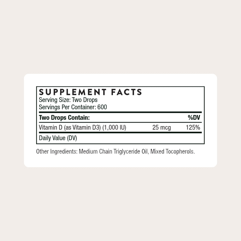 THORNE - Vitamin D Liquid - Vitamin D Supplement - Supports Healthy Bones and Muscles, Cardiovascular Health & Immune Function* - 1 Fl Oz (30 ml) - 600 Servings